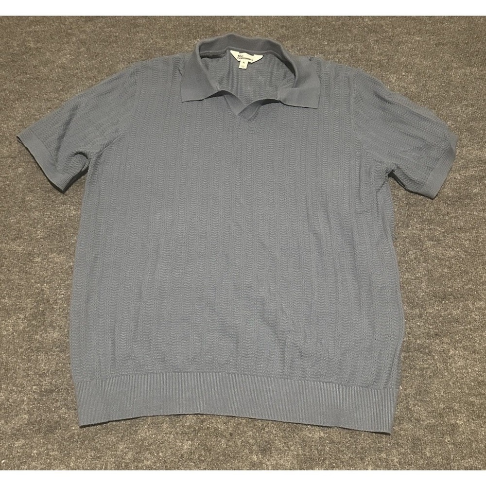 The Commons Men's XL Blue Knit Preppy Polo Shirt Luxury Rayon Blend Stretch EUC